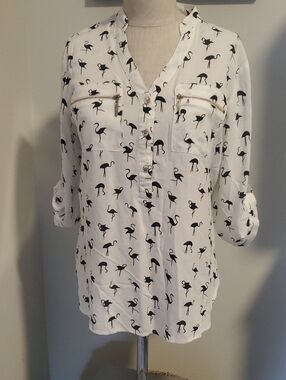Roly Poly Women’s White Flamingo Print  3 Button-